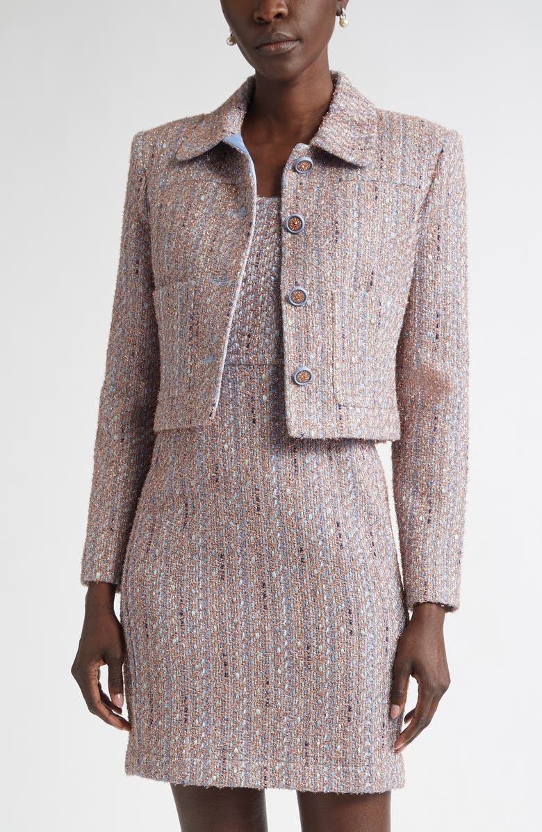 ST. JOHN Naomi Crop Tweed Jacket, Main, color, Periwinkle/ Rose Lurex Multi