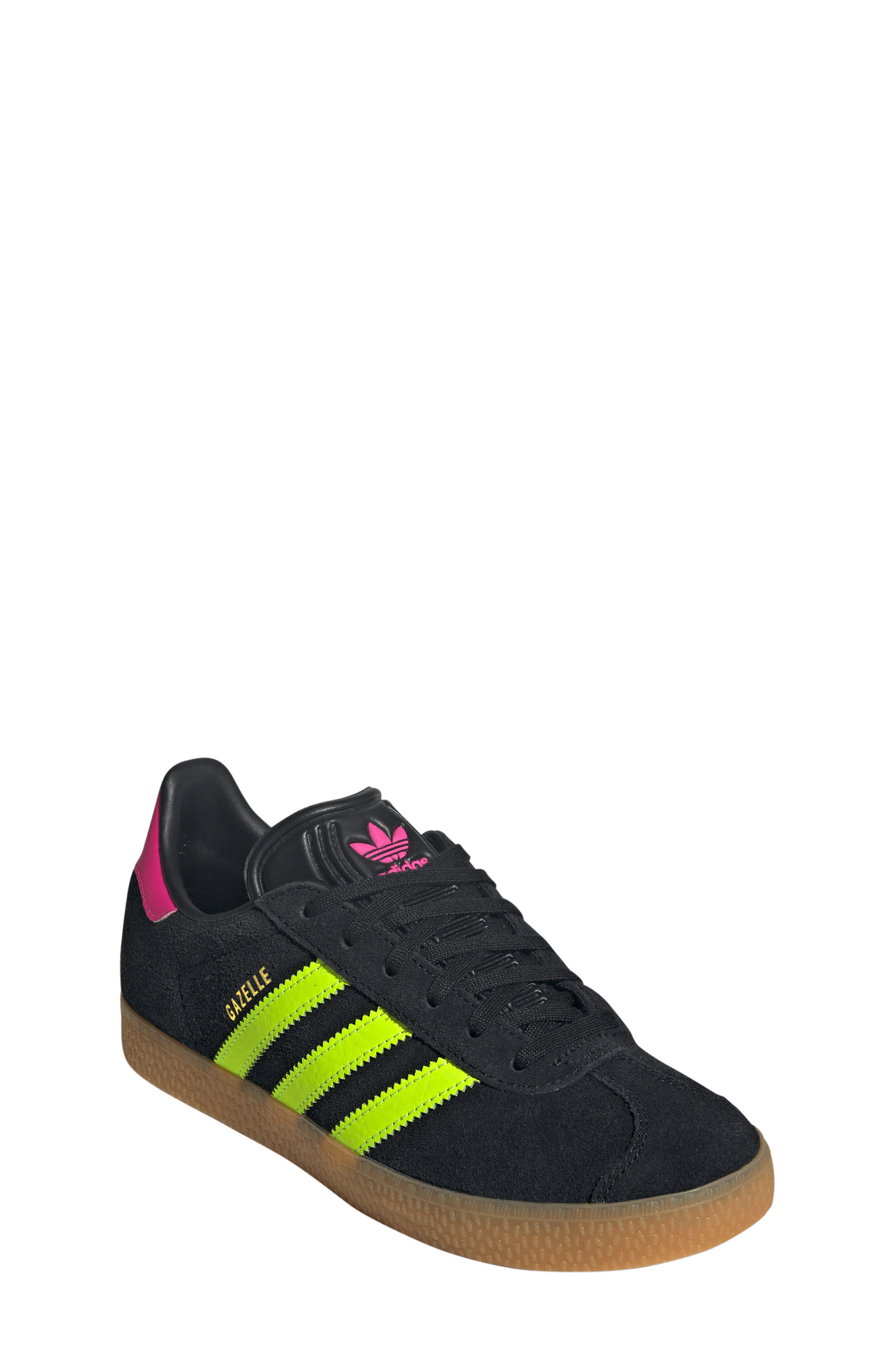 adidas Kids' Gazelle Low Top Sneaker, Alternate, color, Black/ Green/ Pink