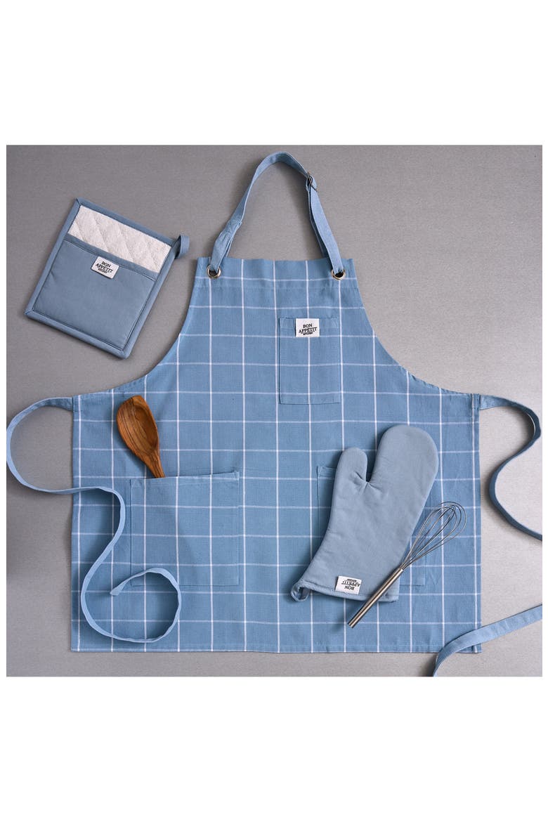 Windowpane Print Cotton Apron, Alternate, color, BLUE