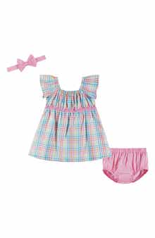 Andy & Evan Plaid Dress, Headband & Bloomers Set