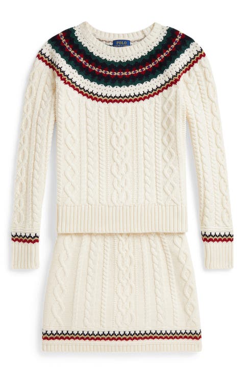 Kids' Fair Isle Cotton Sweater & Skirt Set