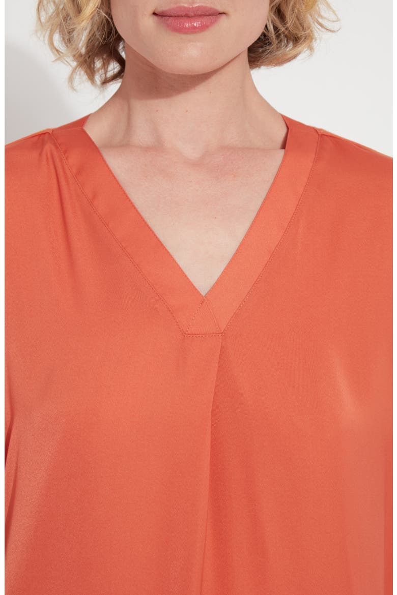 Lyssé Stevie V-Neck Satin Top, Alternate, color, VIBRANT APRICOT