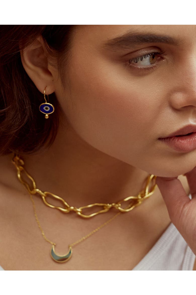 Alara Evil Eye Drop Earrings, Alternate, color, Brass
