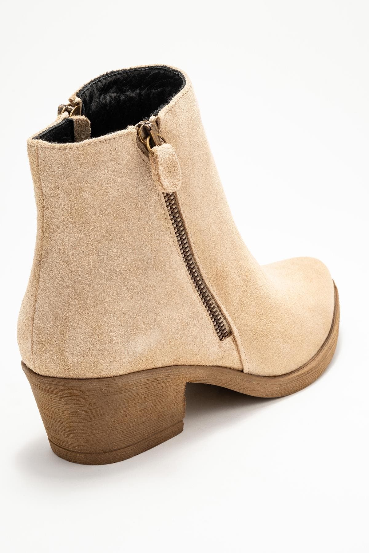 Jayer Leather Double-Zip Block Heel Boot, Alternate, color, Beige Suede Leather