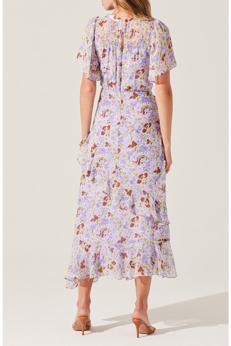 Floramae Floral Ruffle Detail Short Sleeve Midi Dress, Alternate, color, LAVENDER FLORAL