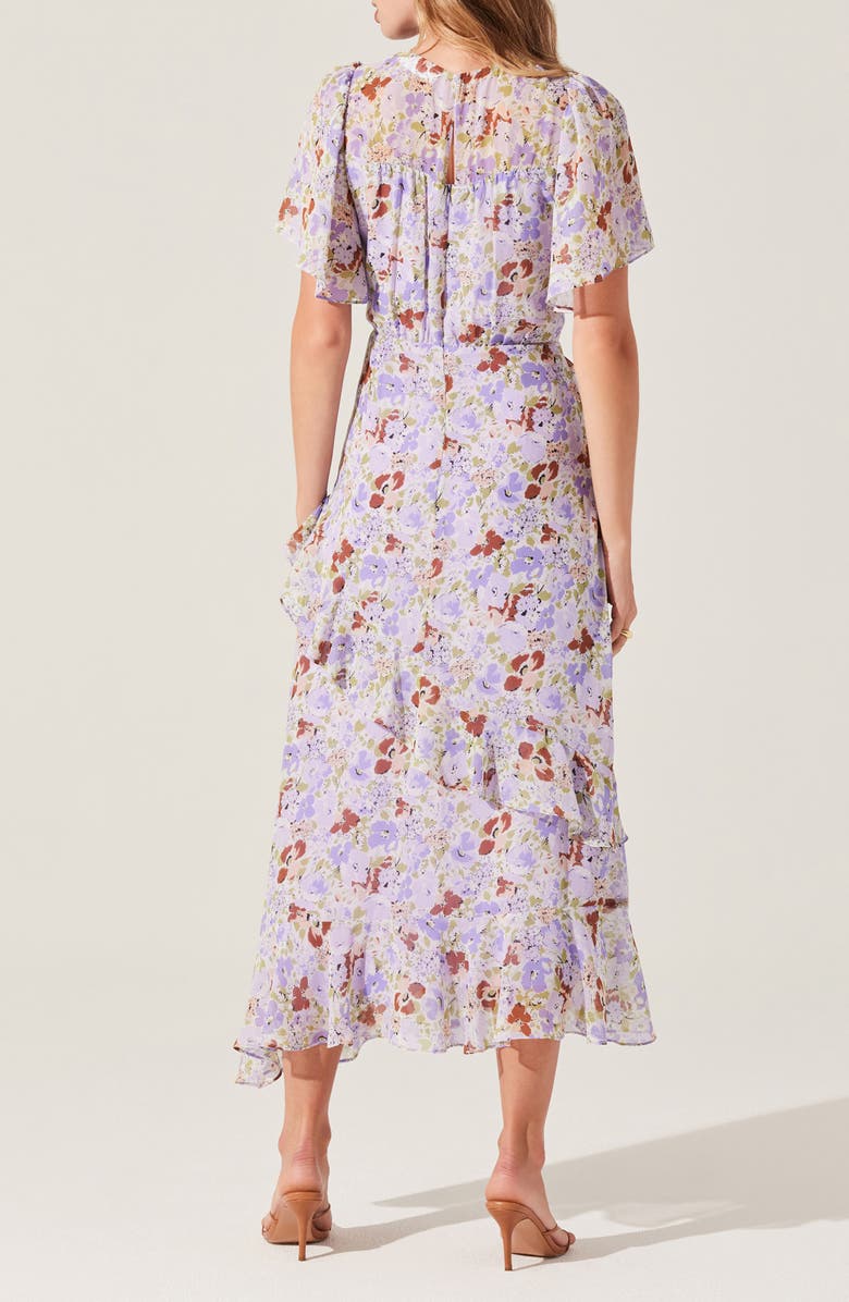 ASTR the Label Floramae Floral Ruffle Detail Short Sleeve Midi Dress, Alternate, color, Lavender Floral