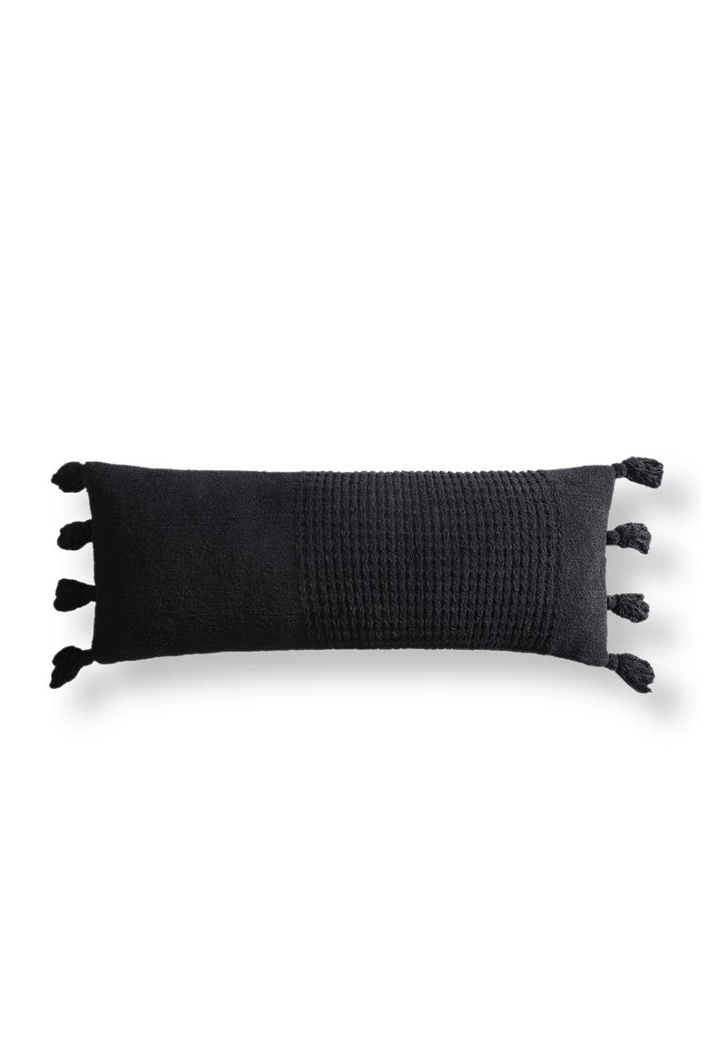 Pompom Lumbar Pillow, Main, color, BLACK
