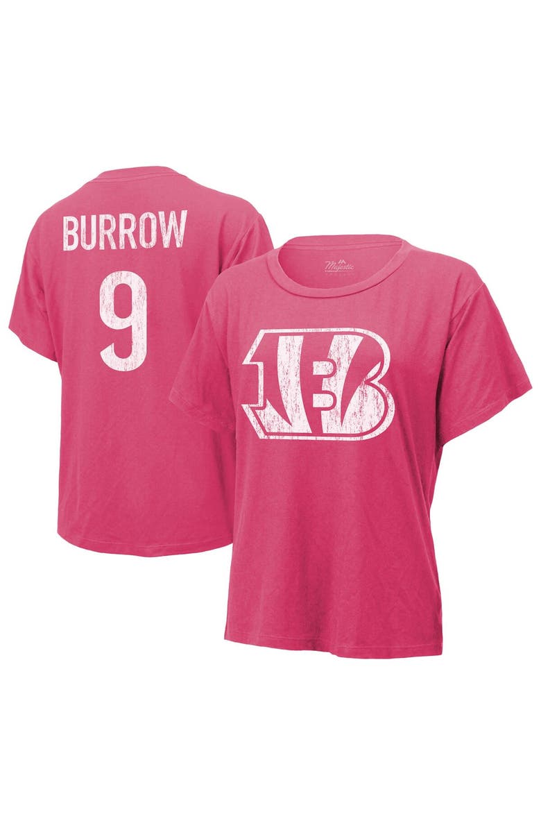 Majestic Threads Women's Majestic Threads Joe Burrow Pink Cincinnati Bengals Name & Number T-Shirt, Main, color, Pink