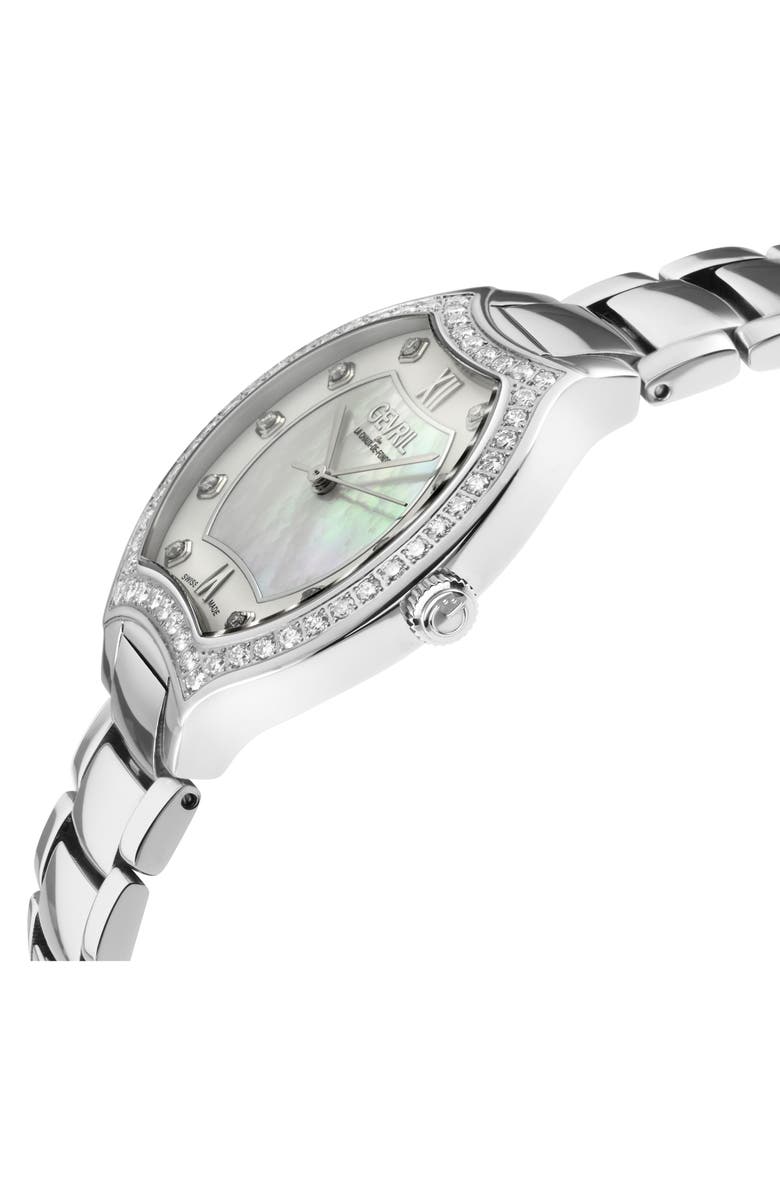 GEVRIL Lugano Diamond Bracelet Watch, 35mm, Alternate, color, Silver