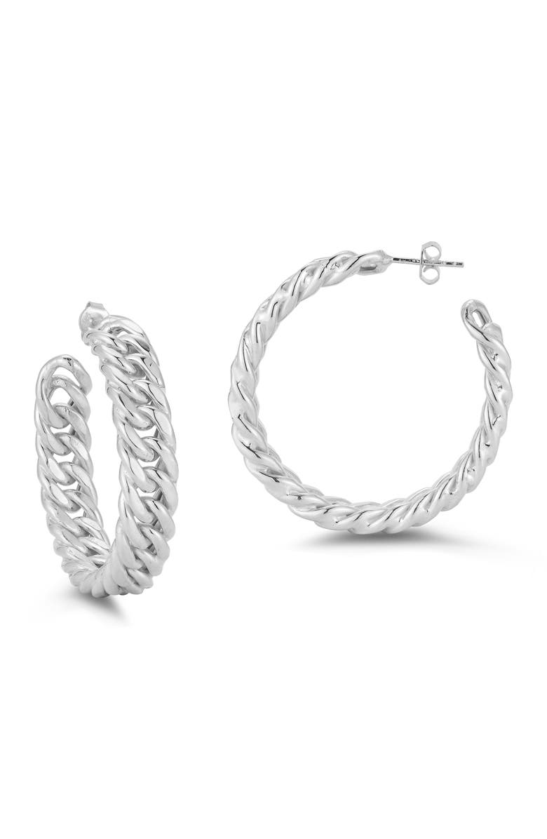 GLAZE JEWELRY Medium Curb Chain Hoop Earrings, Main, color, Silver