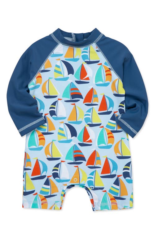 Shop Little Me Boat Long Sleeve One-piece Rashguard Swimsuit In Blue