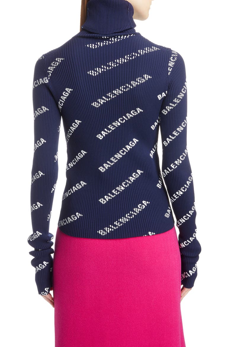 Logo Ribbed Turtleneck Sweater, Alternate, color, NAVY/ WHITE