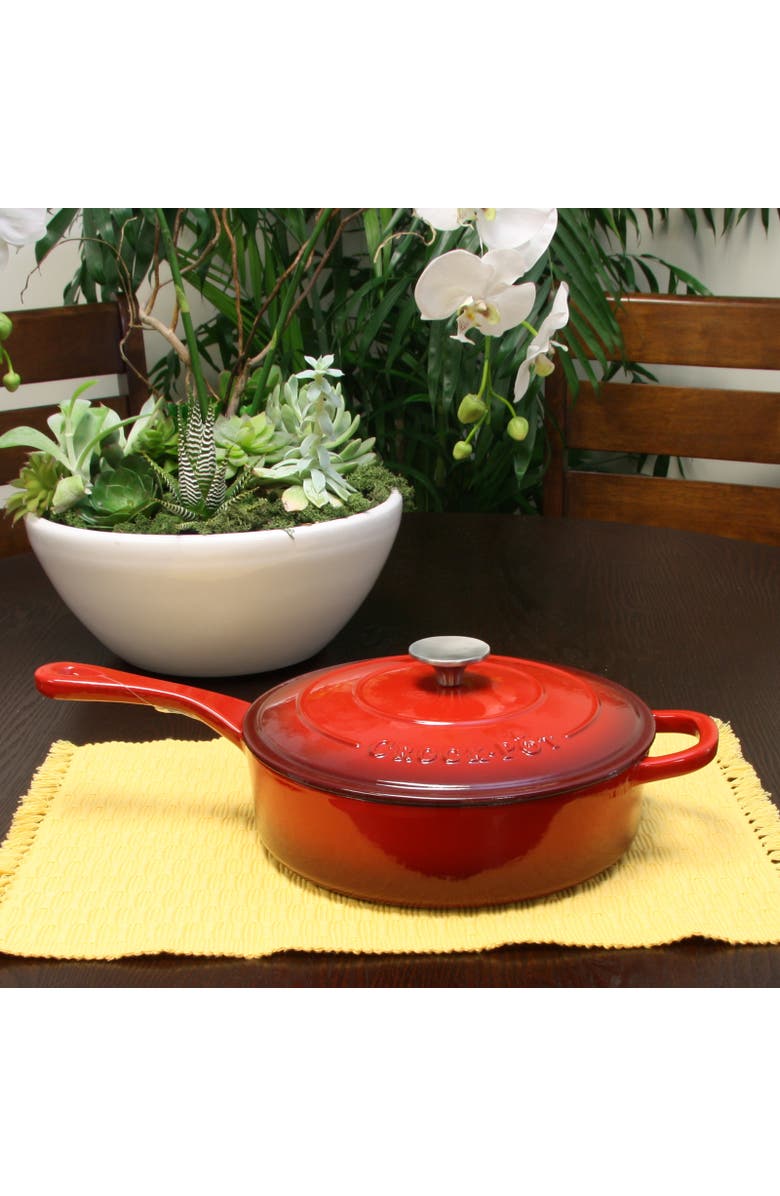 Crock-pot 3.5 Quart Enameled Cast Iron Deep Saute Pan With Self Basting Lid, Alternate, color, Red