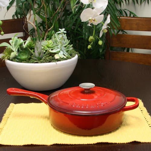 Crock-pot Crockpot Artisan 3.5qt Enameled Cast Iron Deep Saute Pan With Self Basting Lid In Red