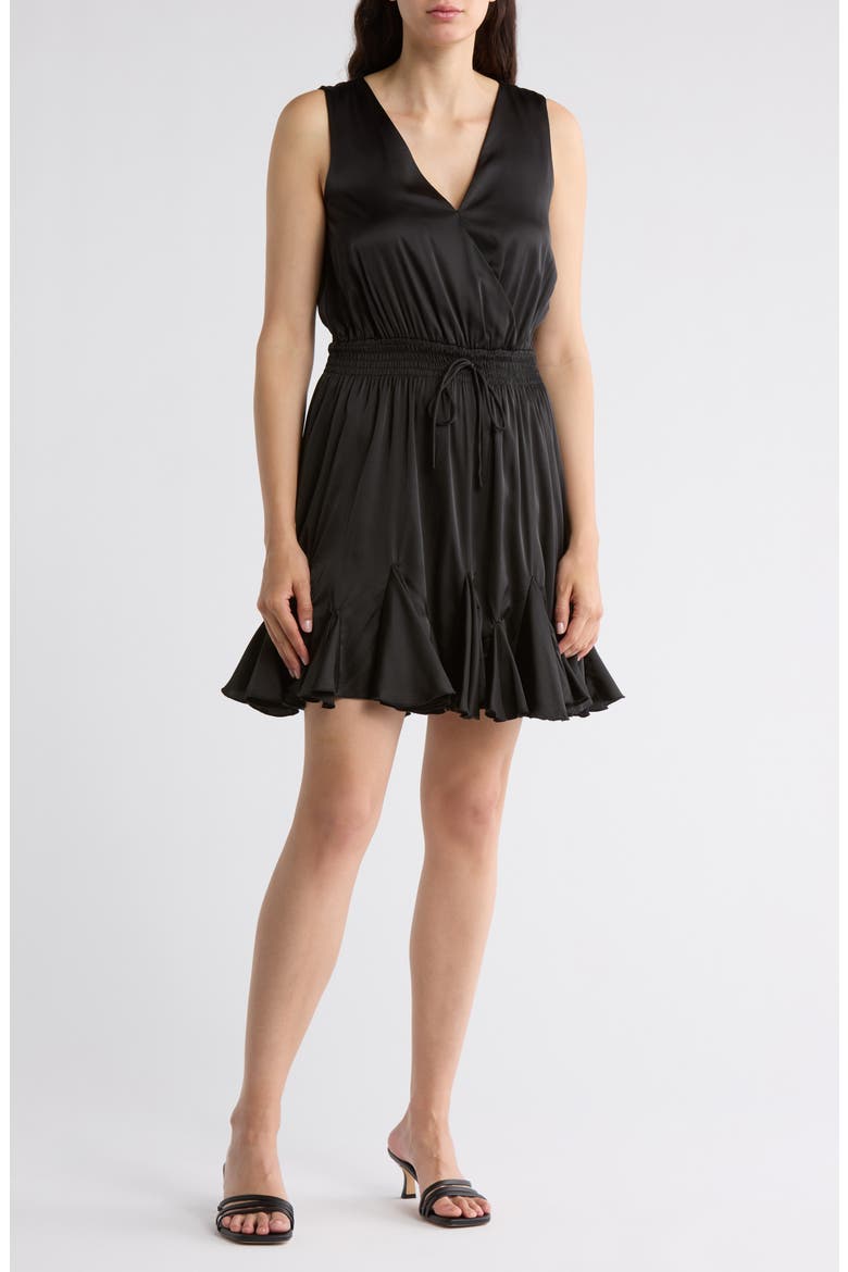 Milana Sleeveless Satin Fit & Flare Dress, Main, color, BLACK