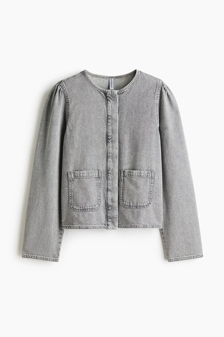 Puff-sleeved Denim Jacket, Alternate, color, Washed gray