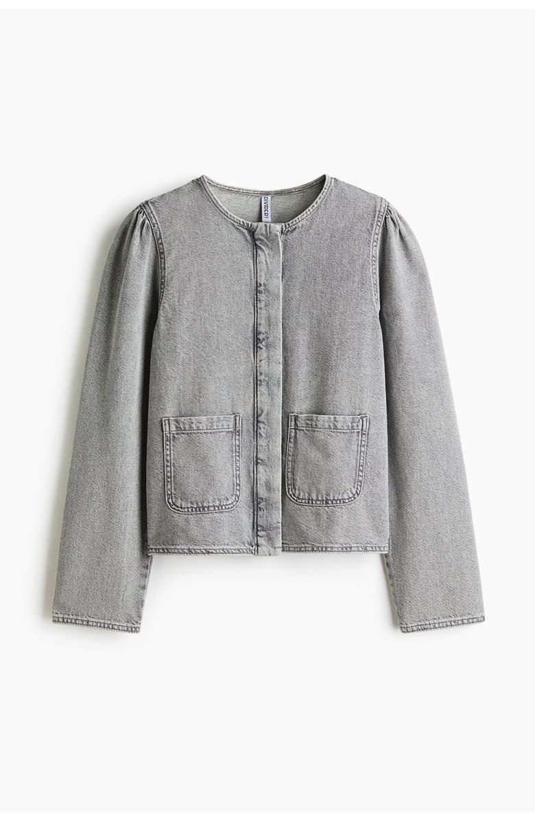 H&M Puff-sleeved Denim Jacket, Alternate, color, Washed Gray