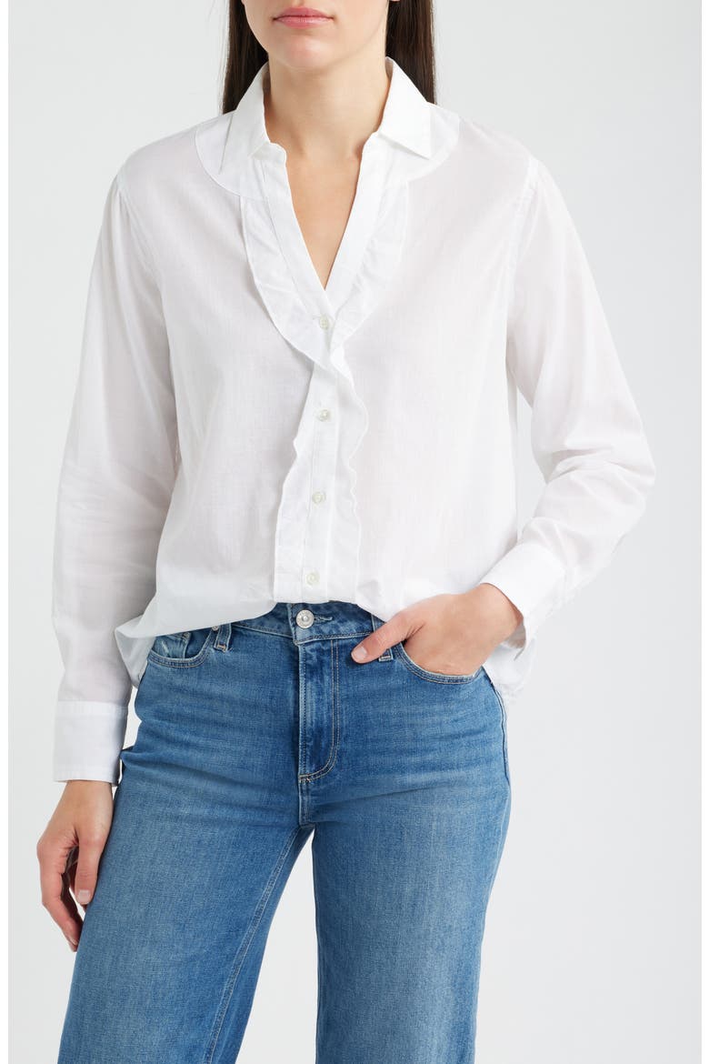 Ruffle Cotton Shirt, Main, color, PAPER WHITE
