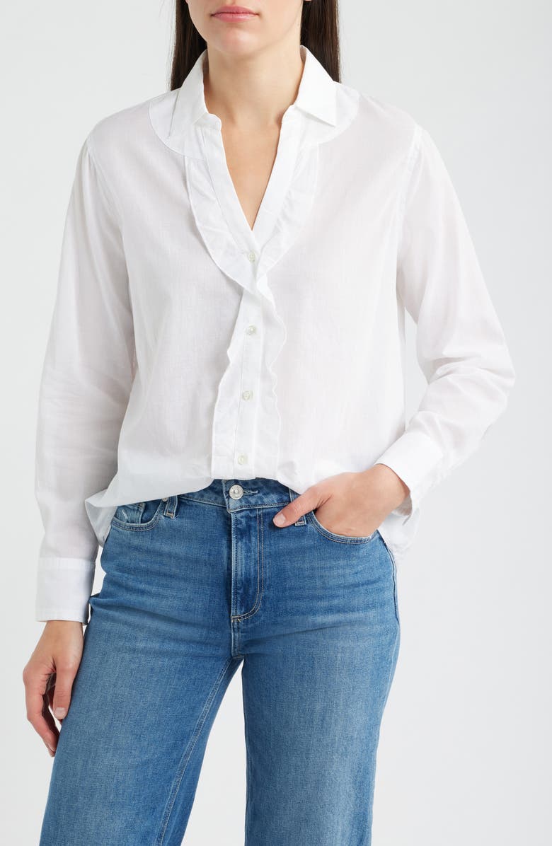 NIC+ZOE Ruffle Cotton Shirt, Main, color, Paper White