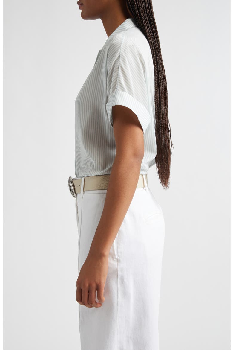 Stripe Cotton & Silk Camp Shirt, Alternate, color, JADE