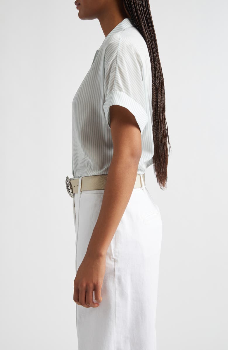 Eleventy Stripe Cotton & Silk Camp Shirt, Alternate, color, Jade