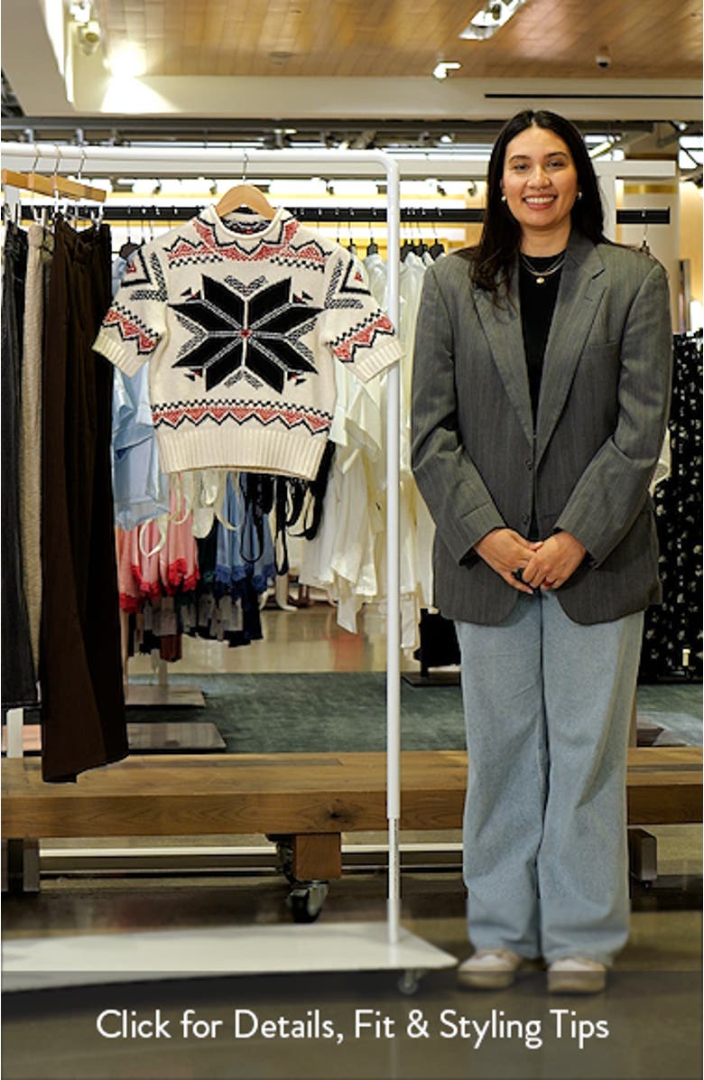 Snowflake Mock Neck Short Sleeve Wool, Cotton & Alpaca Sweater, sales video thumbnail