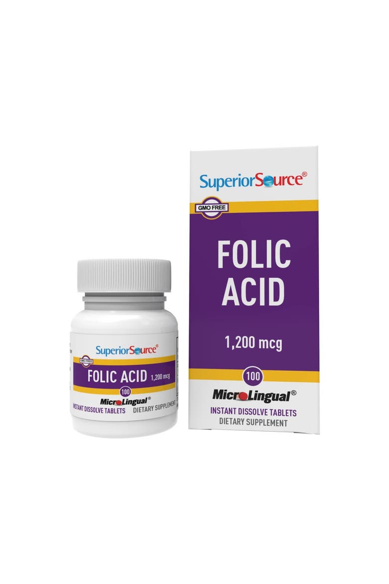 Folic Acid Sublingual Tablets with B-12 and Vitamin D-3, Main, color, White
