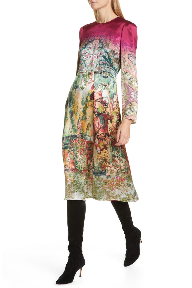 Castle Print Long Sleeve Dress, Alternate, color, MULTI