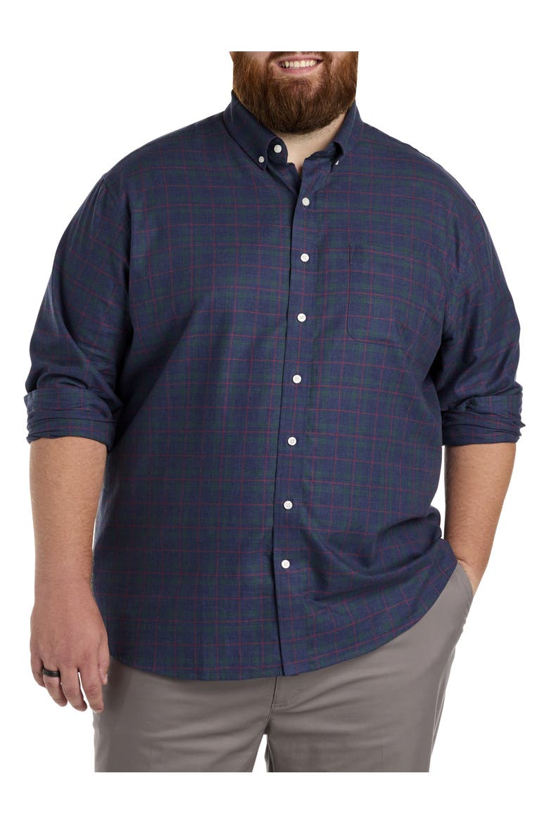 Big & Tall Heathered Plaid Sport Shirt, Main, color, NAVY