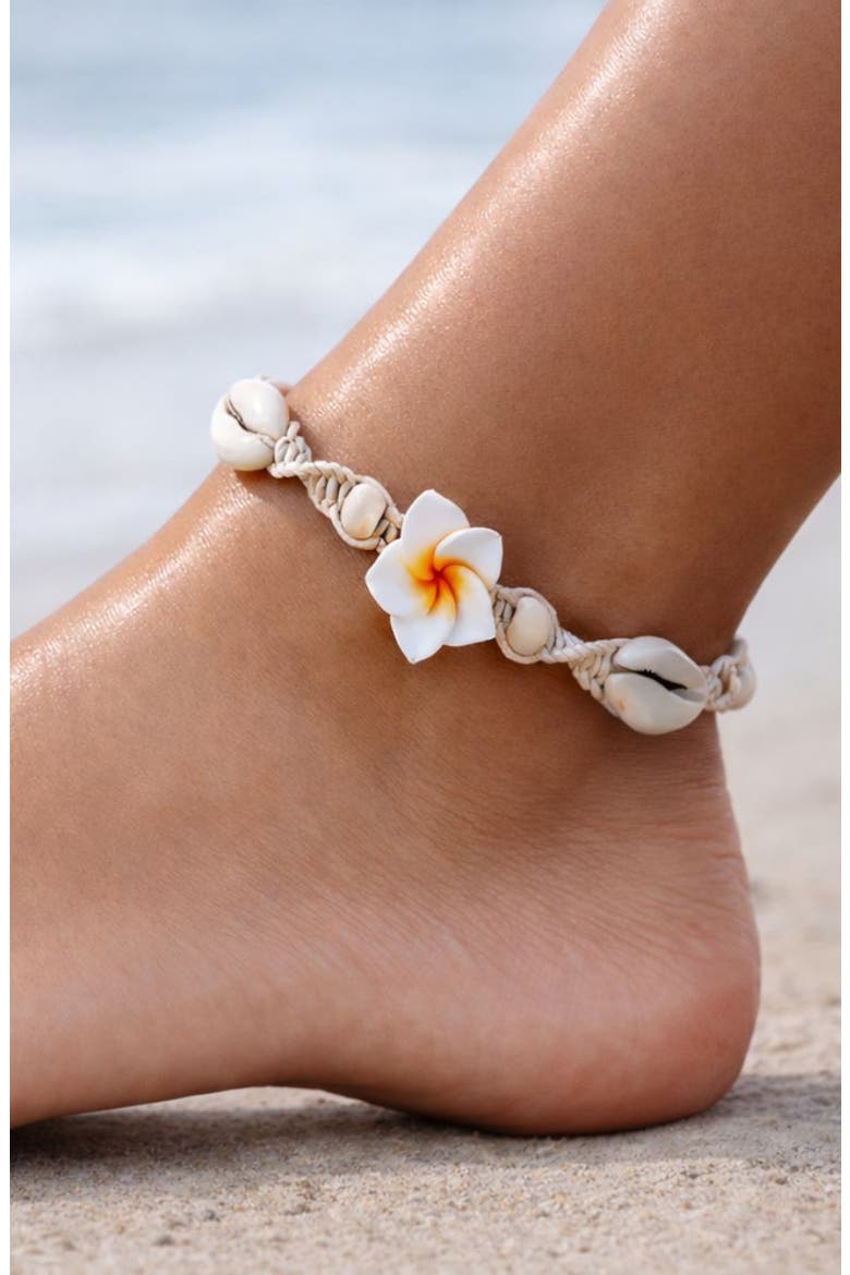 Shell Beaded Flower Anklet, Alternate, color, WHITE