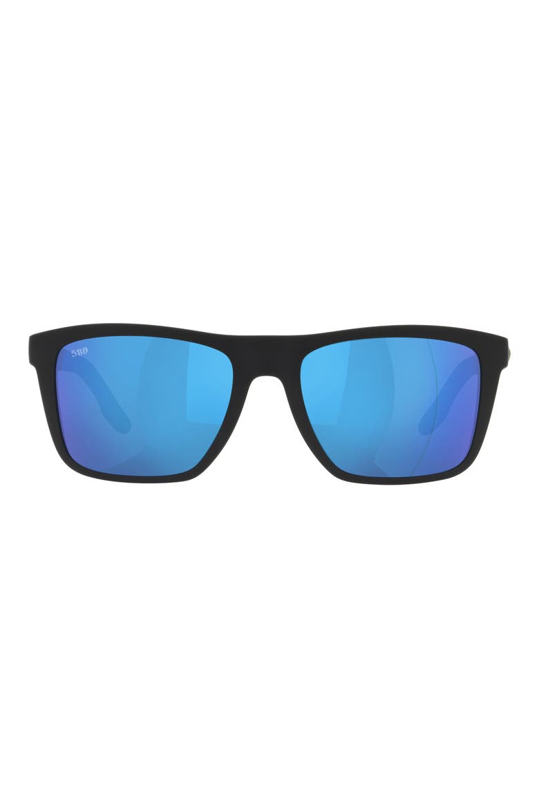 Mainsail 55mm Mirrored Polarized Rectangular Sunglasses, Main, color, MATTE BLACK