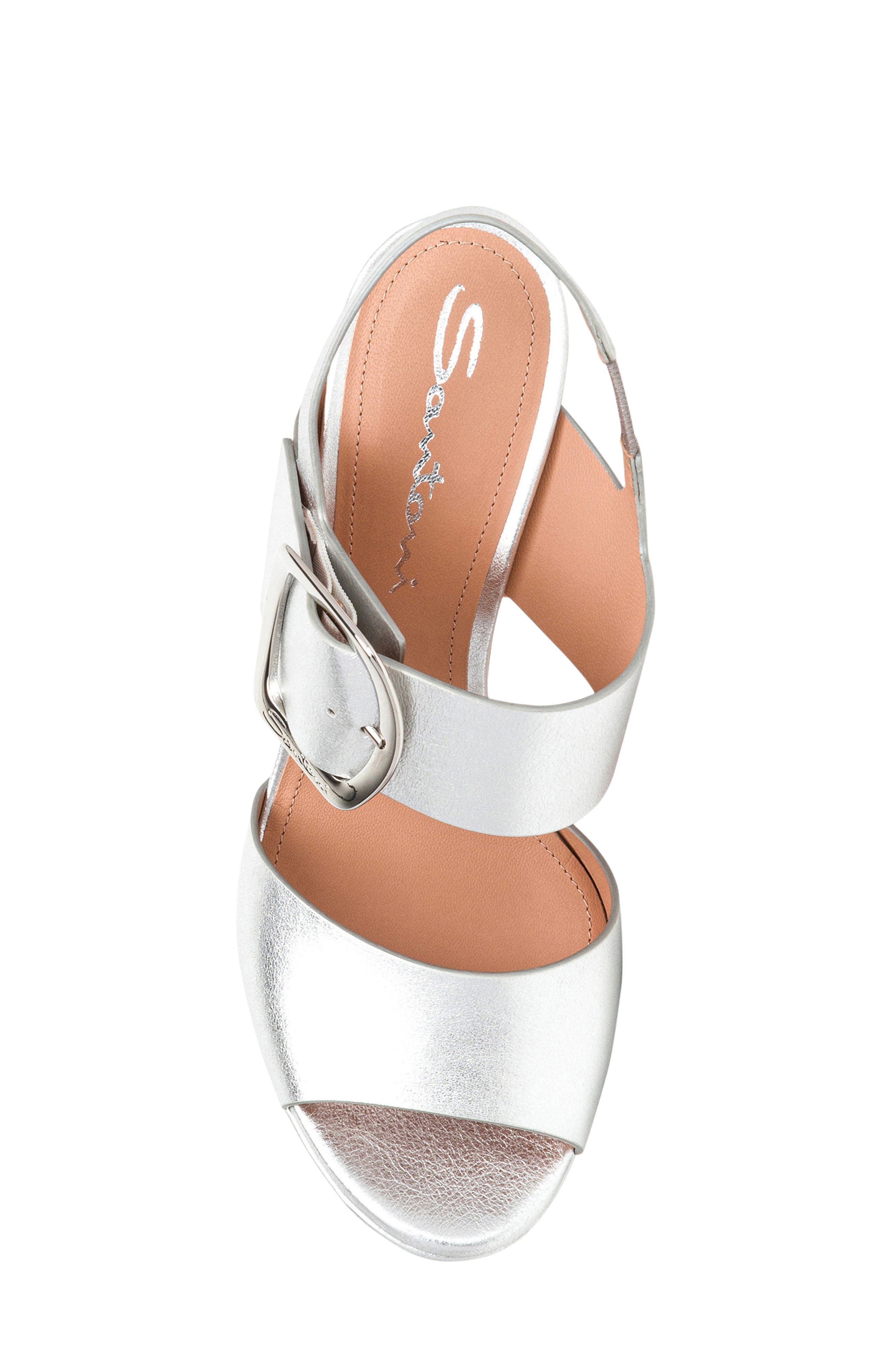 Santoni Women
s laminated leather high-heel sandal, Alternate, color, Silver