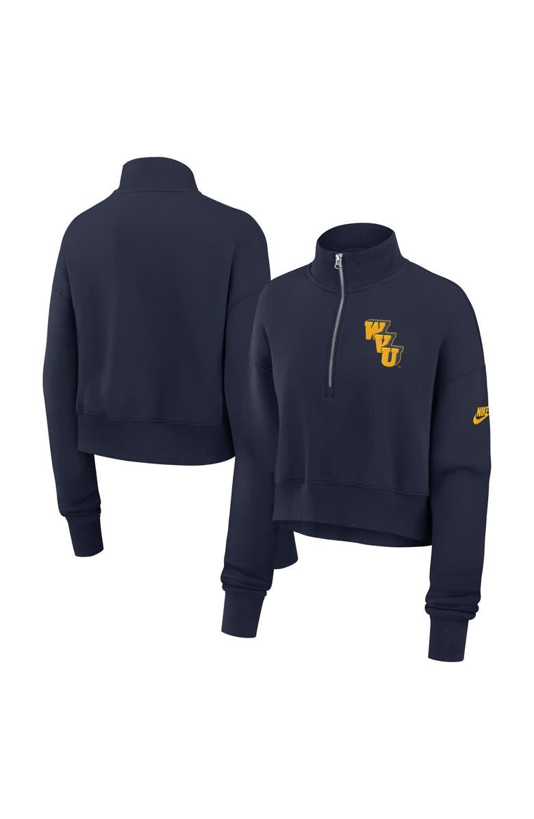 Nike Women's Nike Navy West Virginia Mountaineers Legacy Elevated Logo Cropped Half-Zip Sweatshirt, Main, color, Navy