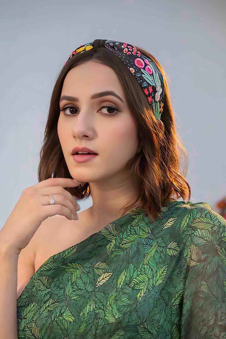 Tropical Knotted Hair Band, Alternate, color, Black