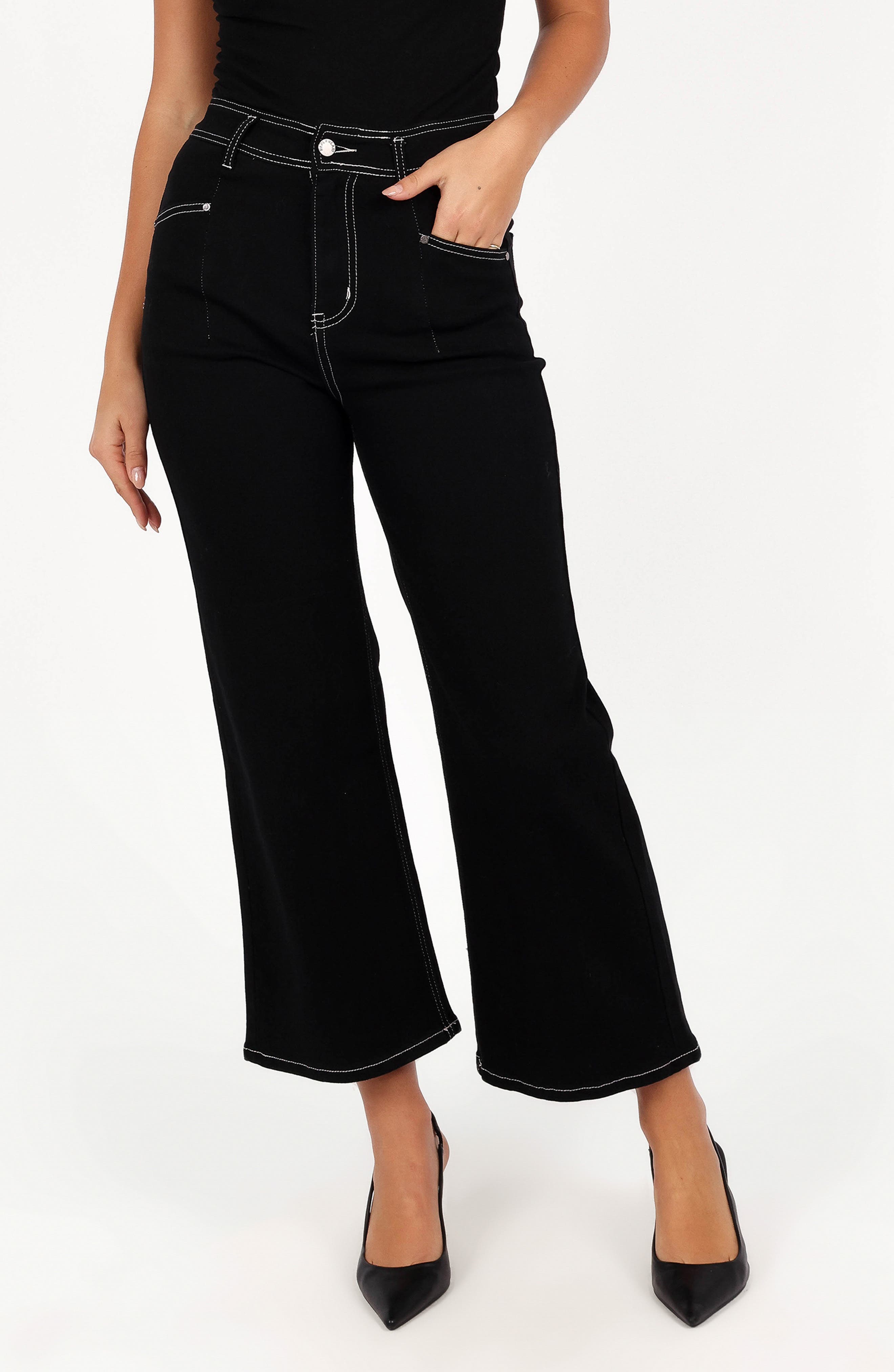 Petal & Pup Parson Topstitch Detail Crop Wide Leg Pants