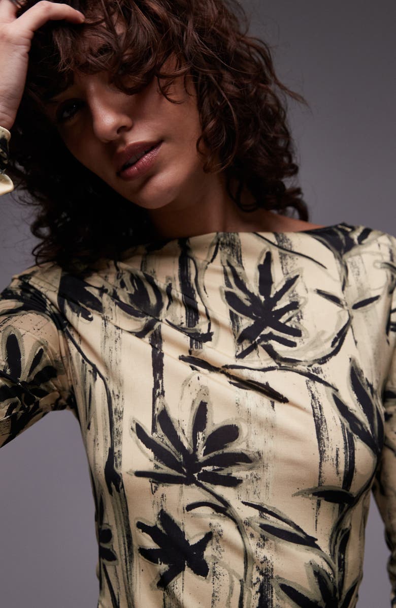 Floral Boat Neck Long Sleeve Top