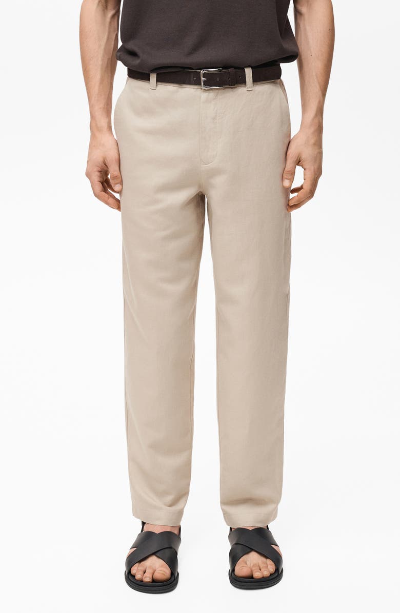 MANGO Regular Fit Linen & Cotton Pants, Main, color, Sand