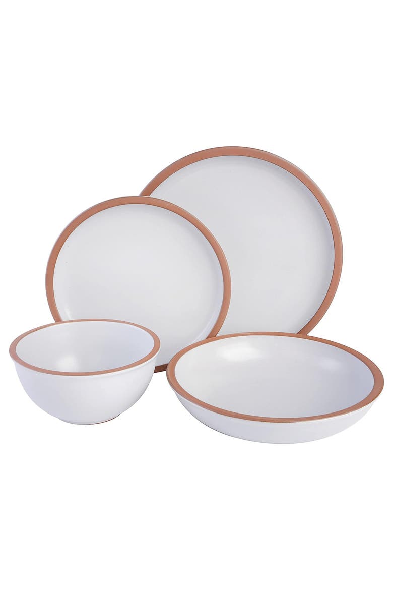 Lagos 16 Piece Terracotta Double Bowl Dinnerware Set, Alternate, color, White