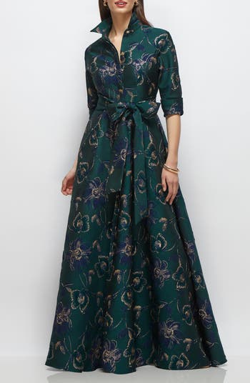 After Six Metallic Floral Jacquard Shirtdress Gown | Nordstrom