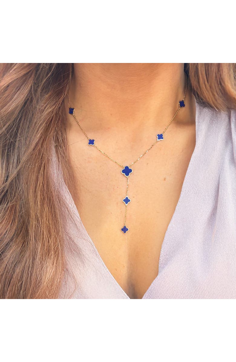 The Lovery Fine Jewelry Lapis Clover Station Lariat Necklace, Alternate, color, Lapis
