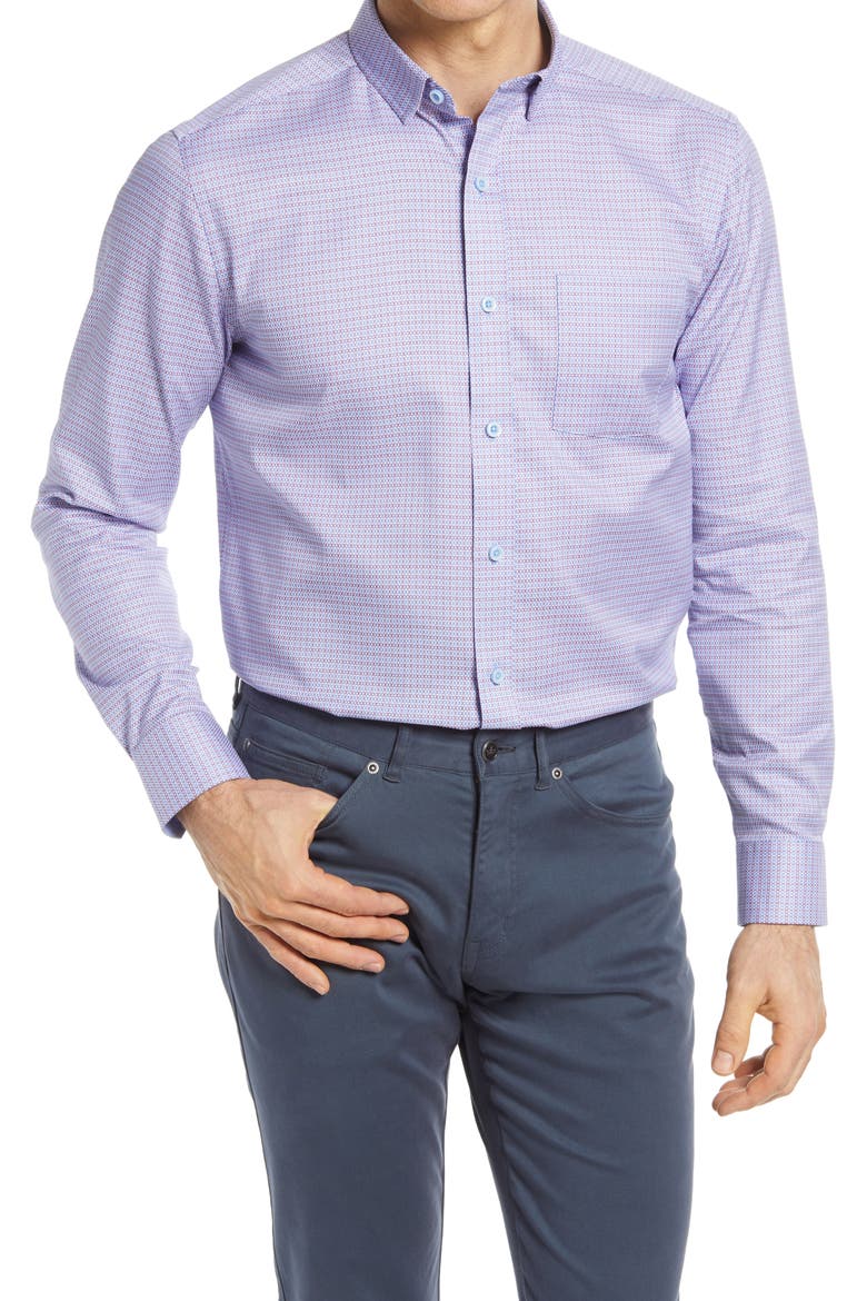 Geometric Button-Up Shirt, Main, color, PURPLE/ BLUE