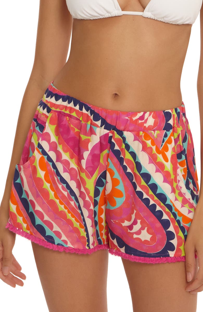Trina Turk Aphrodite Cover-Up Shorts, Main, color, Pink Multi