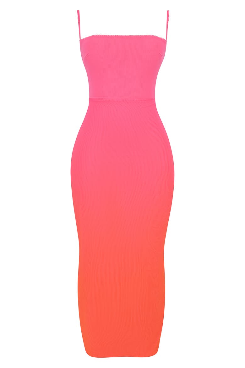 Calista Ombré Mesh Cocktail Dress, Alternate, color, OMBRE FLAME TO PINK