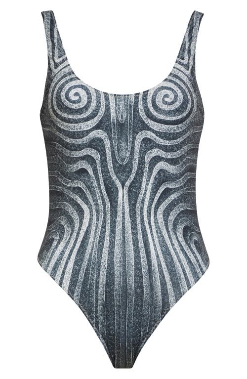 Jean Paul Gaultier Patterned One Piece Swimsuit In Black/grey/ecru