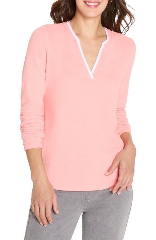 Nzt By Nic+zoe Cozy Double Layer Split Neck Top In Pink