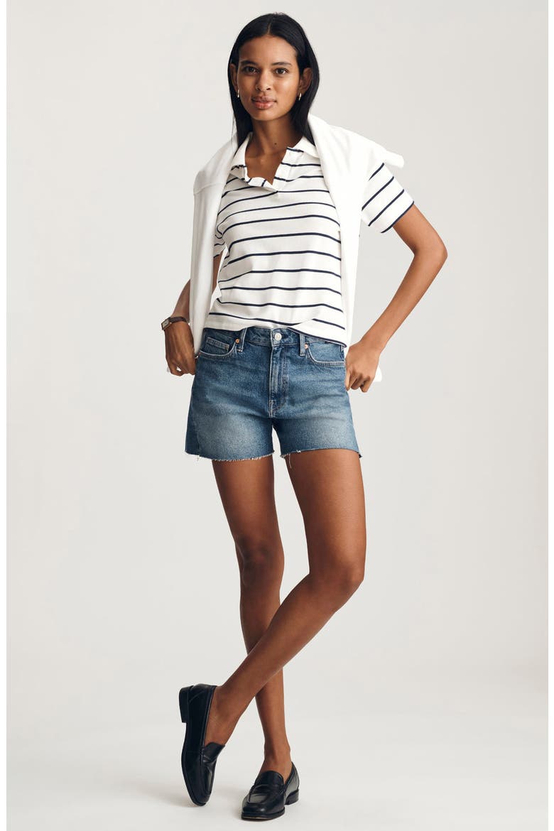 Stripe Boxy Crop Polo T-Shirt, Alternate, color, BLACK IRISH STRIPE