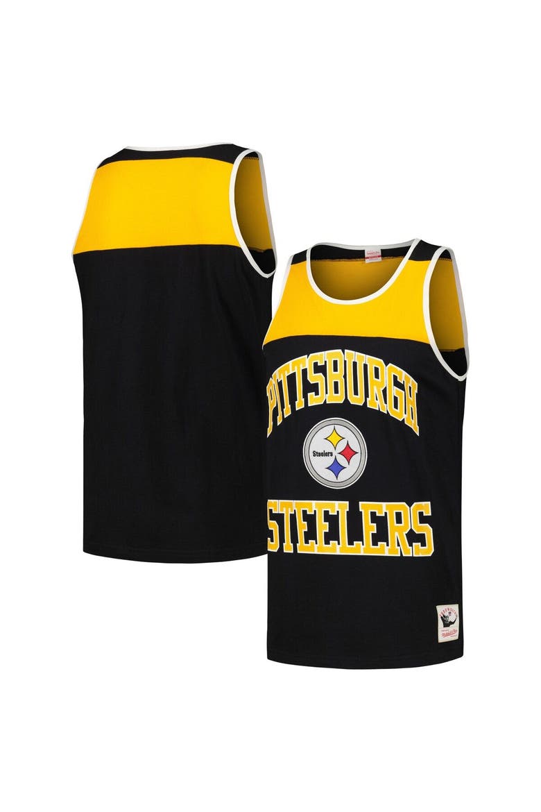 Men's Mitchell & Ness Black/Gold Pittsburgh Steelers  Heritage Colorblock Tank Top, Main, color, Black