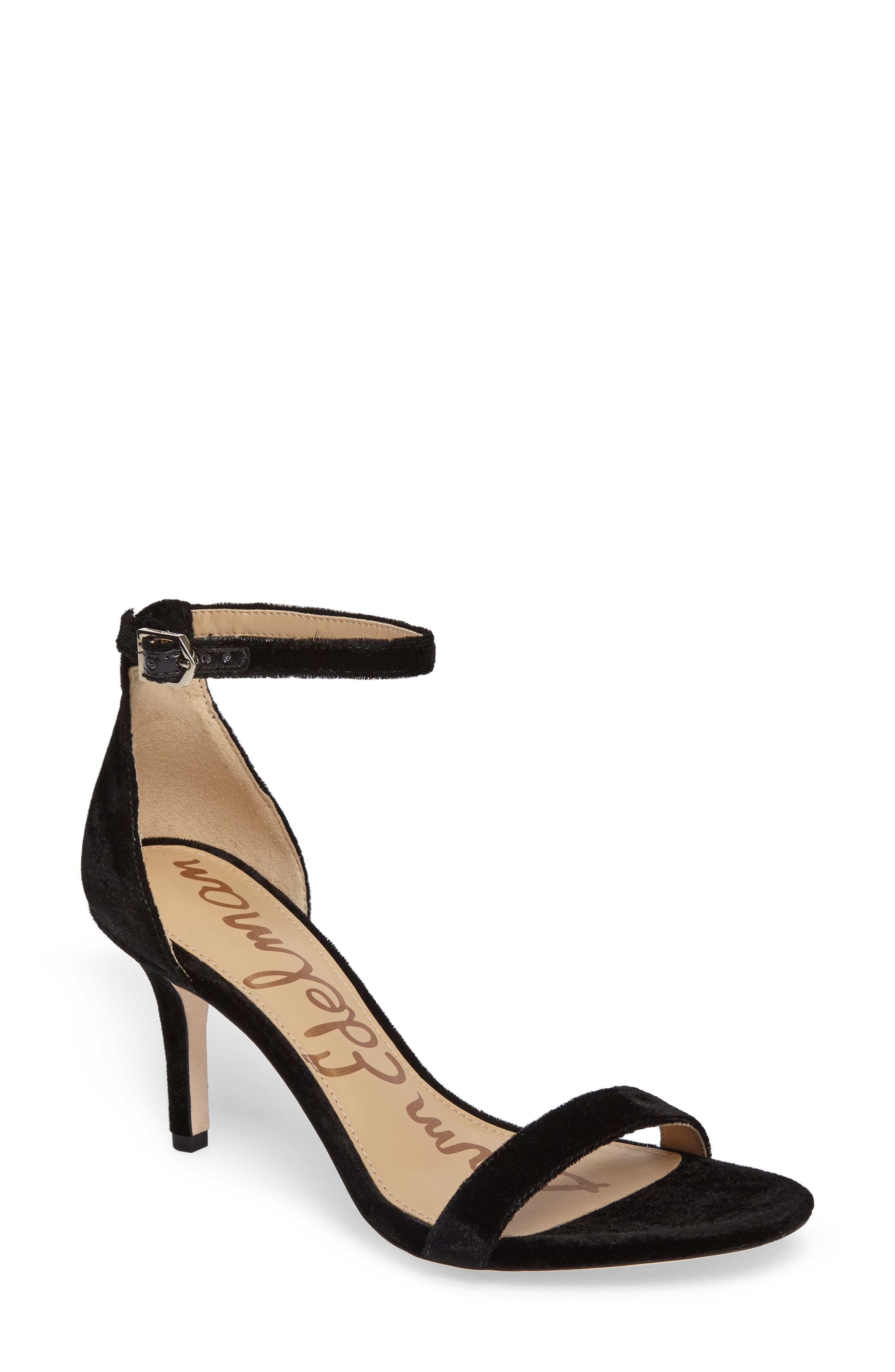 'Patti' Ankle Strap Sandal, Main, color, BLACK VELVET