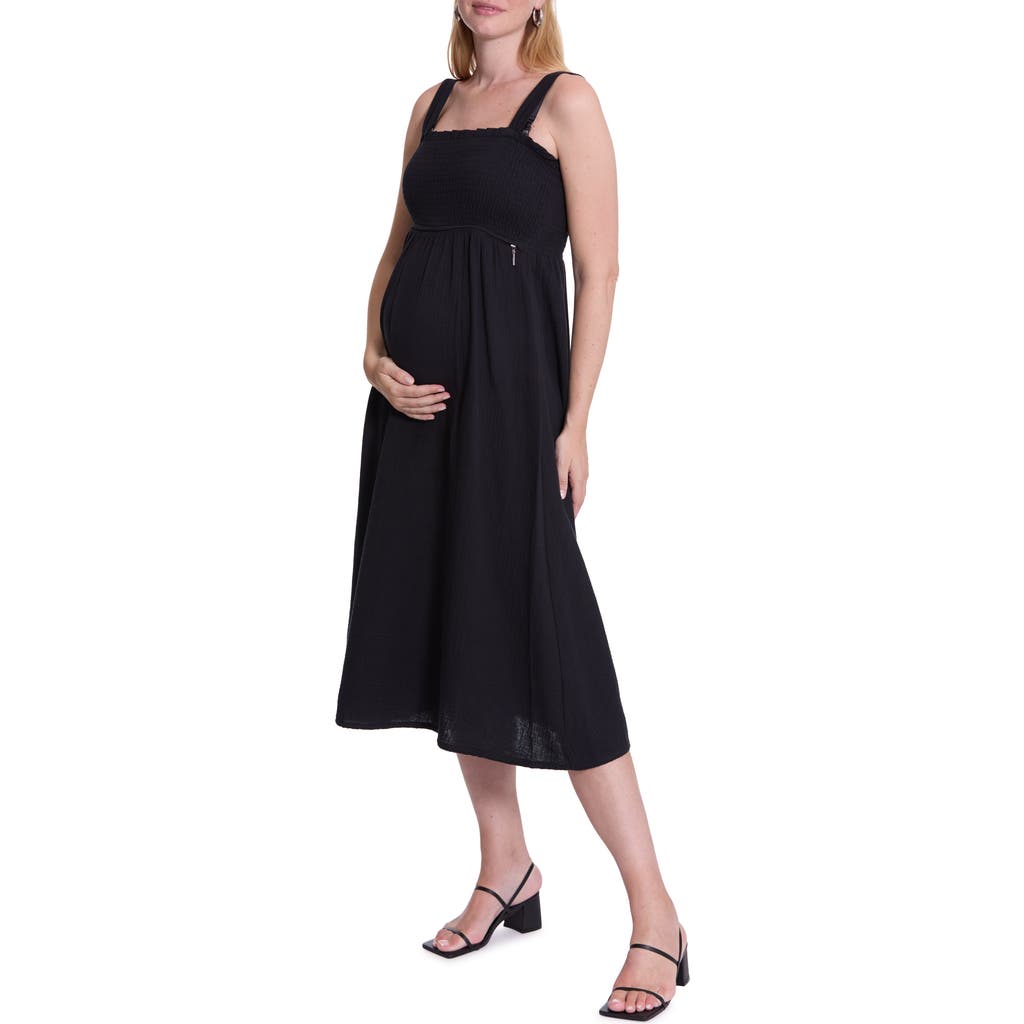 Cache Coeur Lola Midi Maternity/nursing Dress In Black