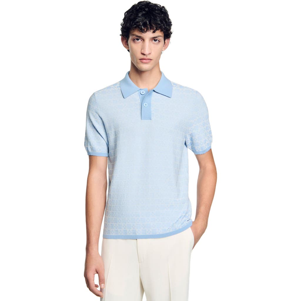 Sandro Square Cross Jacquard Polo Shirt In Blue Sky